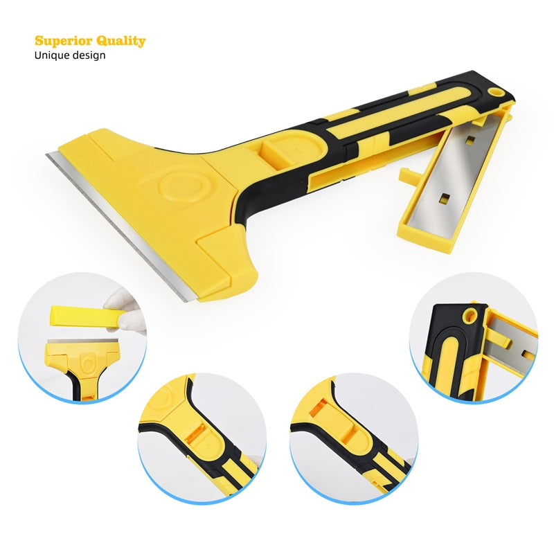 1pc Yellow Plastic Scraper Automotive Glue Removal Tool, Glass Cleaning  Tool, Retractable Multifunctional Film Sticker Scraper Tool